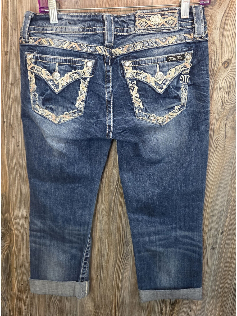 Miss Me Denim Blue Jeans Women Size 30 (30x21) Signature Crop Capri JE8667C